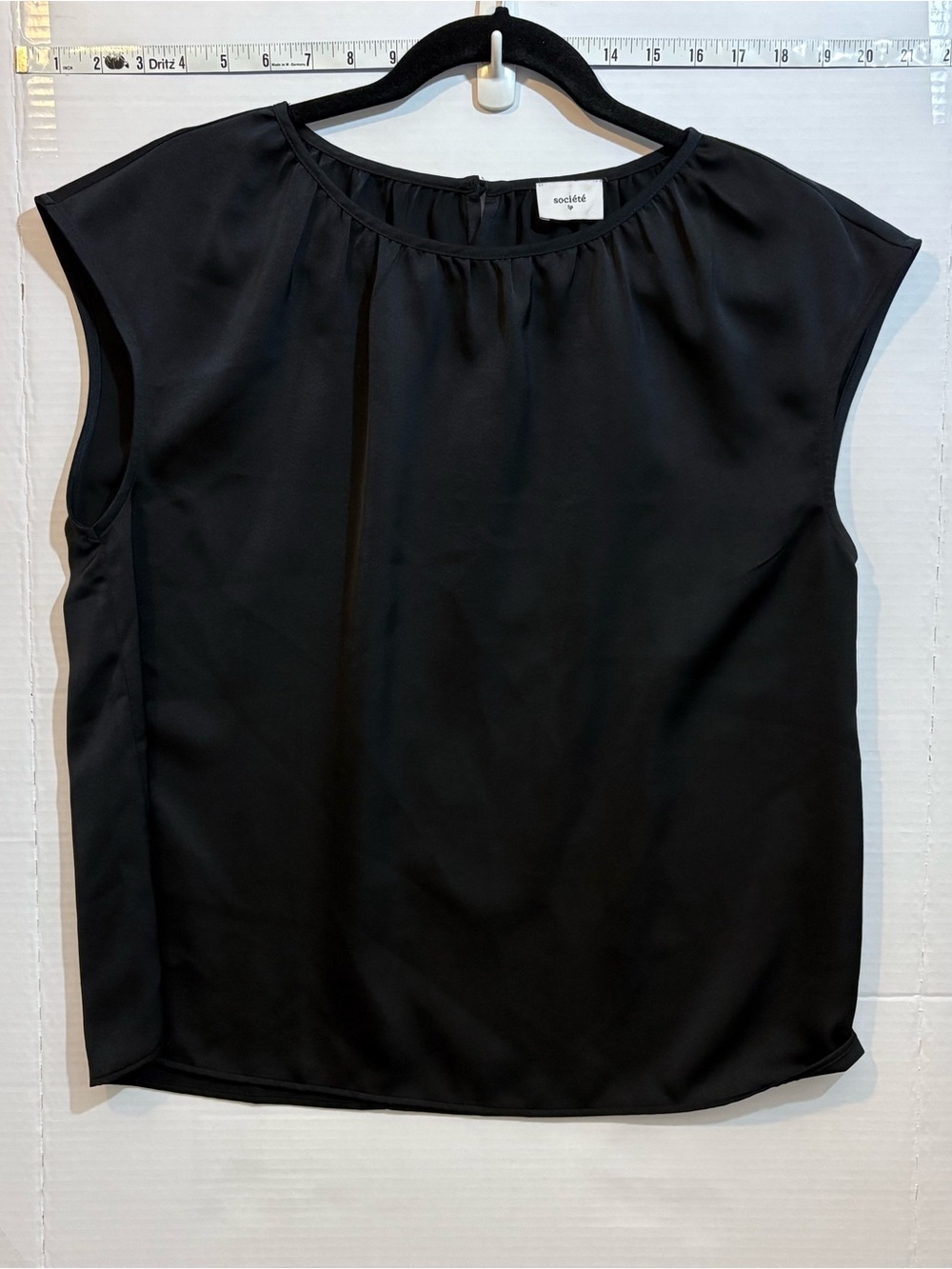 Society Black Cap Sleeve Silk-Look Blouse